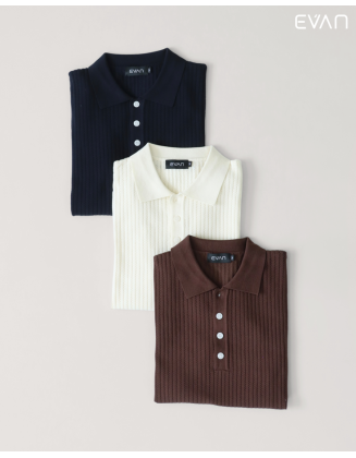 Ribbed Knit Polo T-Shirt