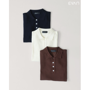 Ribbed Knit Polo T-Shirt