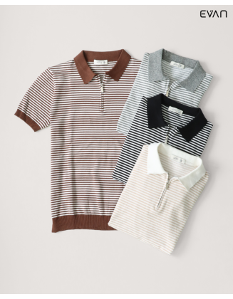 Striped Zip-Knit Polo Shirt