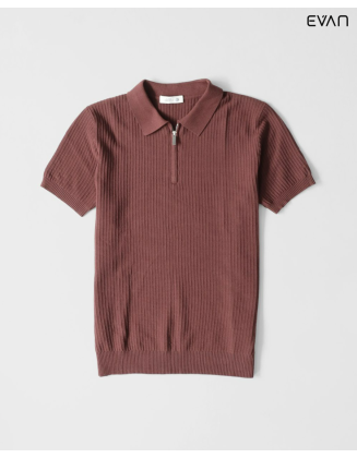 Ribbed Zip Polo T-Shirt