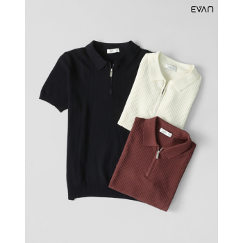 Ribbed Zip Polo T-Shirt