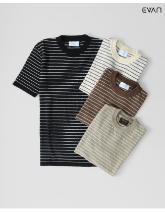 Textured Striped Crew Neck T-Shirt