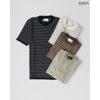 Textured Striped Crew Neck T-Shirt