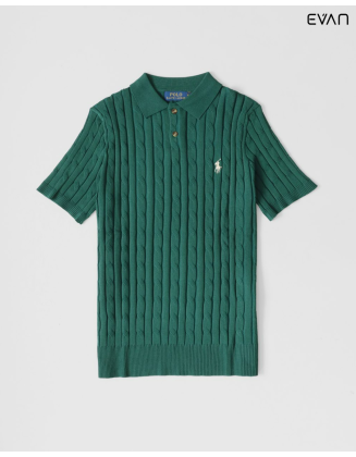Cable-Knit Polo T-Shirt