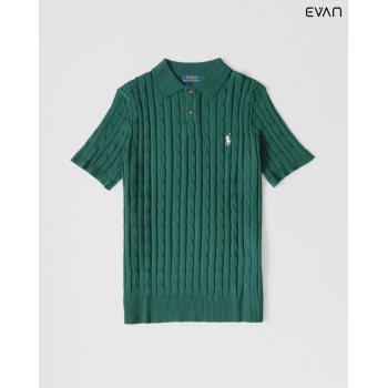 Cable-Knit Polo T-Shirt