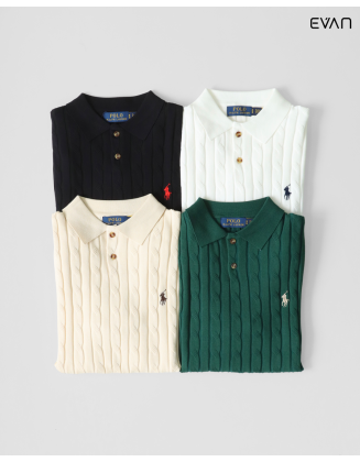 Cable-Knit Polo T-Shirt