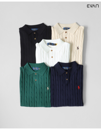 Cable-Knit Polo T-Shirt
