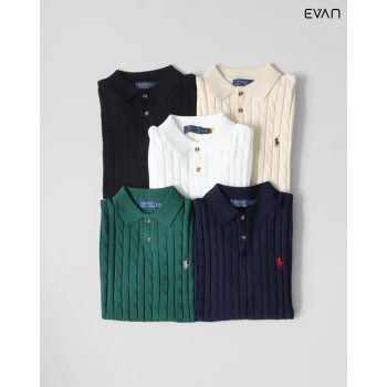 Cable-Knit Polo T-Shirt