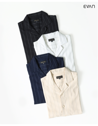 Vertical Stripe Camp Collar Shirt