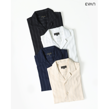 Vertical Stripe Camp Collar Shirt