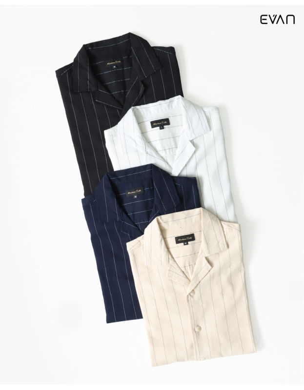 Vertical Stripe Camp Collar Shirt