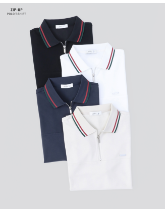 Zip Polo with Contrast Tipping
