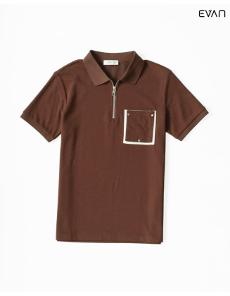 Polo T-Shirt with Zip and Pocket Detail