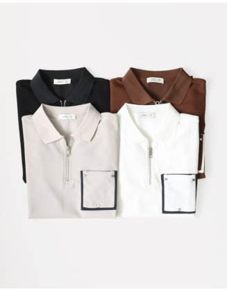 Polo T-Shirt with Zip and Pocket Detail