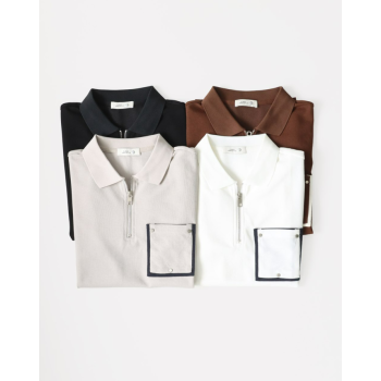 Polo T-Shirt with Zip and Pocket Detail